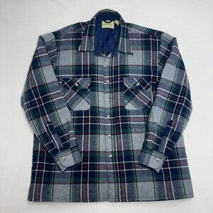 Vintage St. Jonh's Bay Men's Wool Blend Shacket Quilt Line Plaid Button Closure